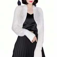 Suéter holgado de manga raglán para mujer, cárdigan de punto de seda de hielo, abrigo informal, chaqueta de oficina, primavera y verano - BLANCO - Ver 5
