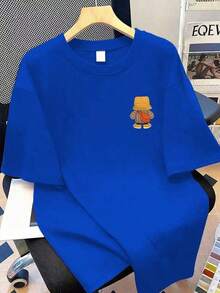Crew Neck T-Shirt With Bear Print, Plus Size Women's Urban Fashion Item, Suitable For New Year's, Daily Wear, Outings, Beach, Parties, School, Vacation, Travel. Summer Vacation Outfit, Beach Vacation Outfit, Spring Outfit, Mother's Day Gift; Graduation - 藍色的 - 查看 2