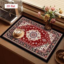1pc Red Classic Persian Floral Pattern Dish Drying Mat, Absorbent Draining Pad Suitable For Dining Table And Cafe, Enhances Tableware Drying Effect And Desktop Aesthetics, Multipurpose Drainage Mat, Home Gift, Desktop Decor - XYLSD-373 - View 2
