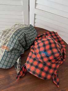 1pc Women's Vintage Plaid Bandana Baseball Cap, Letter Embroidered Curved Brim Headwrap Hat, Y2K Streetwear, UV Protection Sun Hat, Casual Adjustable - A - View 4