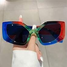 1 Piece New Women's Polygonal Fashion Glasses Colorful Design Versatile Unisex Decorative Glasses - Rượu sâm panh kép đầy màu sắc - Xem 6