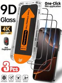 3pcs High Definition Transparent Tempered Glass Screen Protector, Privacy Protection Film, Comes With Installation Tools And Auto-Alignment Tool, Compatible With IPhone 17 Pro Max/17 Pro/17 Air/17/16 Pro Max/16 Pro/16 Plus/16E/16/15 Pro Max/14 Pro Max/13 Mini/12/11 Series, Full Coverage, Anti-Fingerprint, Shockproof, Scratch-Resistant, 9H Hardness Tempered Glass Screen Protector - Clear 3PCS - View 9