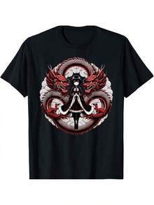 Camiseta de Anime Girl Gothic Waifu Japanese Kawaii Otaku Dragon_1 - Negro - Ver 6