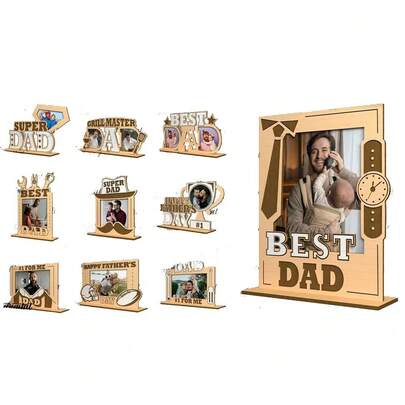 Best Dad Wooden Photo Frame, Father's Day Tabletop Picture Holder, Grill Master/Super Dad Themed Custom Photo Frame