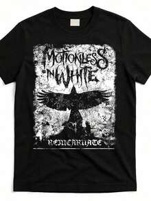 Camiseta gráfica 'Motionless in White' para hombre - Camiseta casual de 100% Algodón con cuello redondo y mangas cortas con diseño de figura alada, estilo ropa de calle cómodo para adultos, ropa para todas las estaciones, atuendo casual Camiseta gráfica audaz Ajuste cómodo - Negro - Ver 2