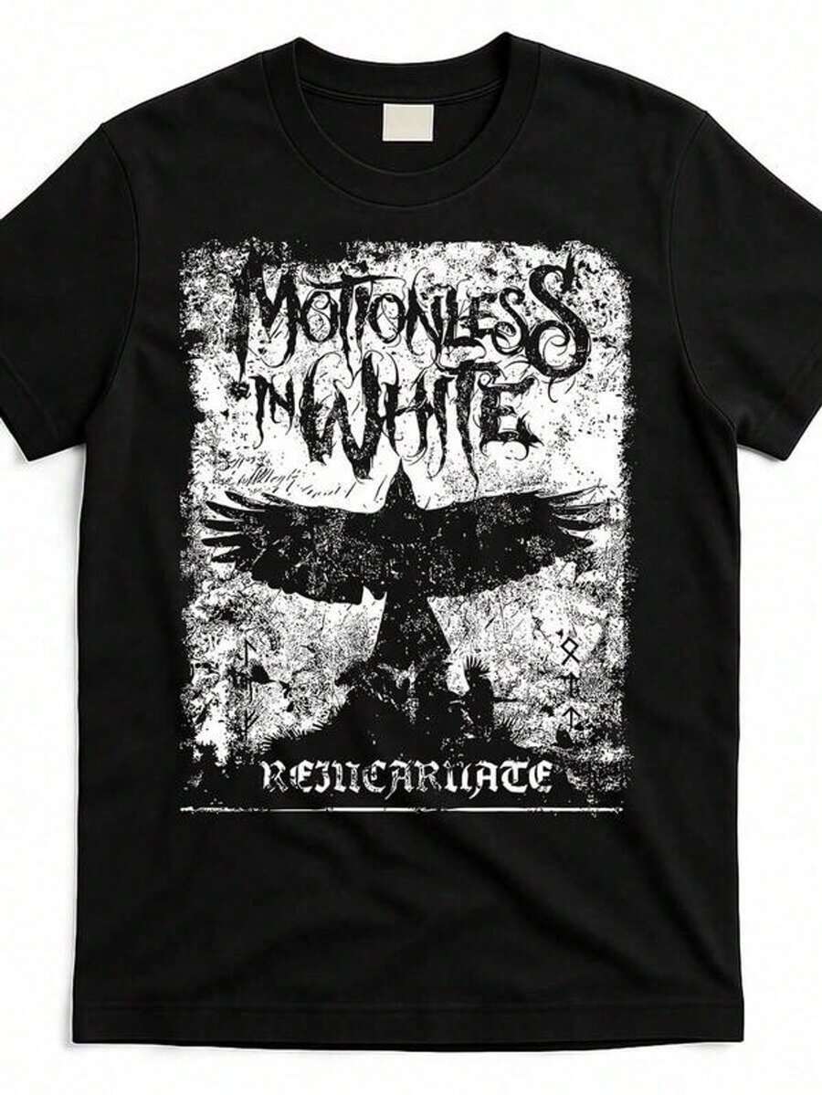 Camiseta gráfica 'Motionless in White' para hombre - Camiseta casual de 100% Algodón con cuello redondo y mangas cortas con diseño de figura alada, estilo ropa de calle cómodo para adultos, ropa para todas las estaciones, atuendo casual Camiseta gráfica audaz Ajuste cómodo