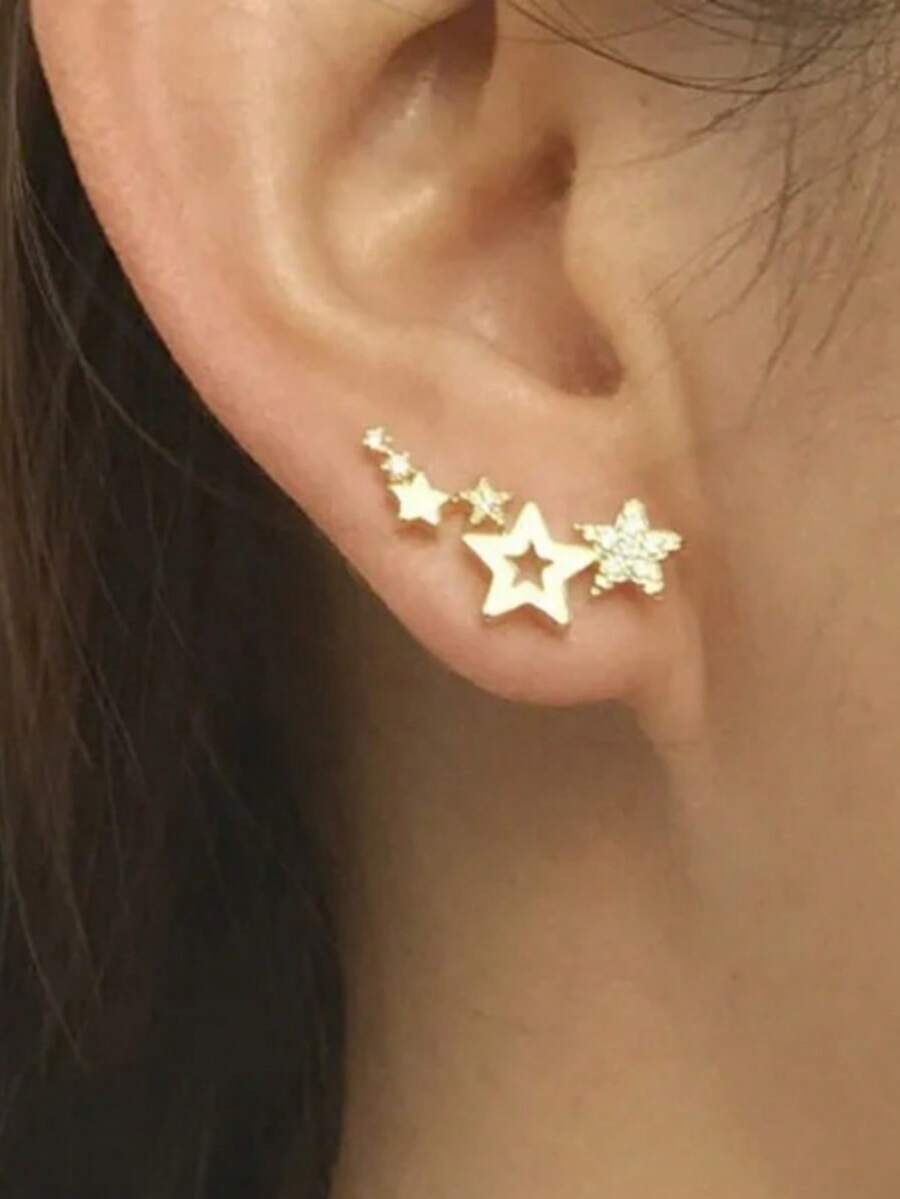 1对迷你耳环,适合作为生日礼物,时尚多功能饰品,适合女孩日常佩戴,精致的生日礼物 - 金色 - 查看 1