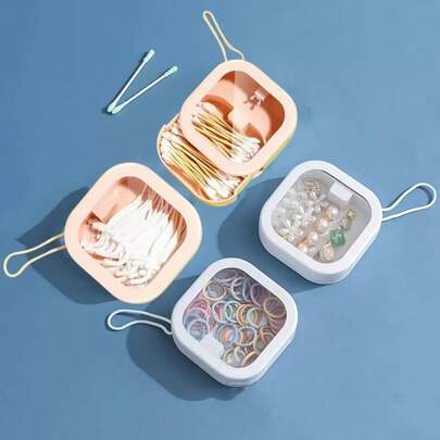 1pc Mini Storage Box, Hair Tie & Accessory Organizer Box, Jewelry Box, Denture & Cotton Swab Storage Box, Various Small Items Organizer, Portable & Moisture-Proof, Fits In Bag
