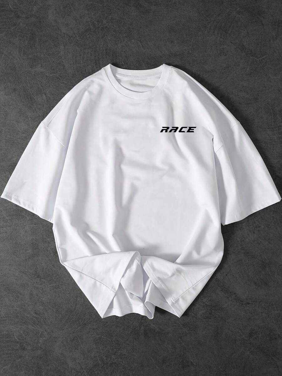 -Men's Shirt With Car Motif, Racing-Themed Printed T-Shirt, Short-Sleeved Casual Streetwear Style Top, Suitable For Casual Outfits Of Car Enthusiasts, -Round Neck Shirt With Slightly Dropped Shoulders, Men's Summer Outfit. - White - View 1