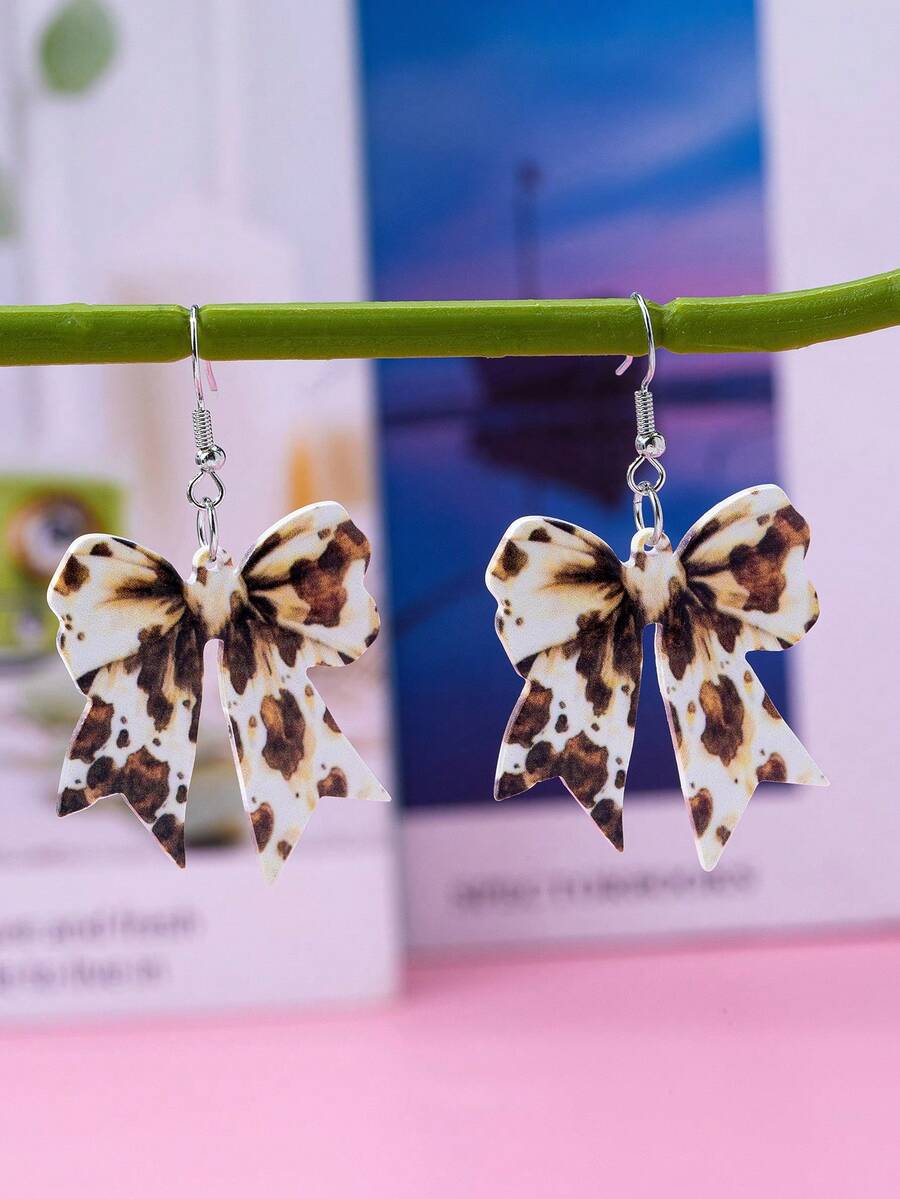 1 Pair Fashionable Cute Leopard Polka Dot Acrylic Butterfly Dangle Earrings, Suitable For Daily Wear - Multicolor - View 1