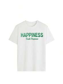 Conjunto de ropa de descanso de 2 piezas para mujer, estilo Y2K, con estampado de letras "HAPPINESS Double Happiness", top corto de manga corta casual + shorts con cordón, conjunto a juego de ropa urbana, para uso diario de verano, citas informales, gimnasio, vacaciones, fiestas, moda de vacaciones para adolescentes, conjunto de ropa de descanso holgado e informal para mujeres jóvenes, Camiseta de algodón. - Blanco - Ver 6