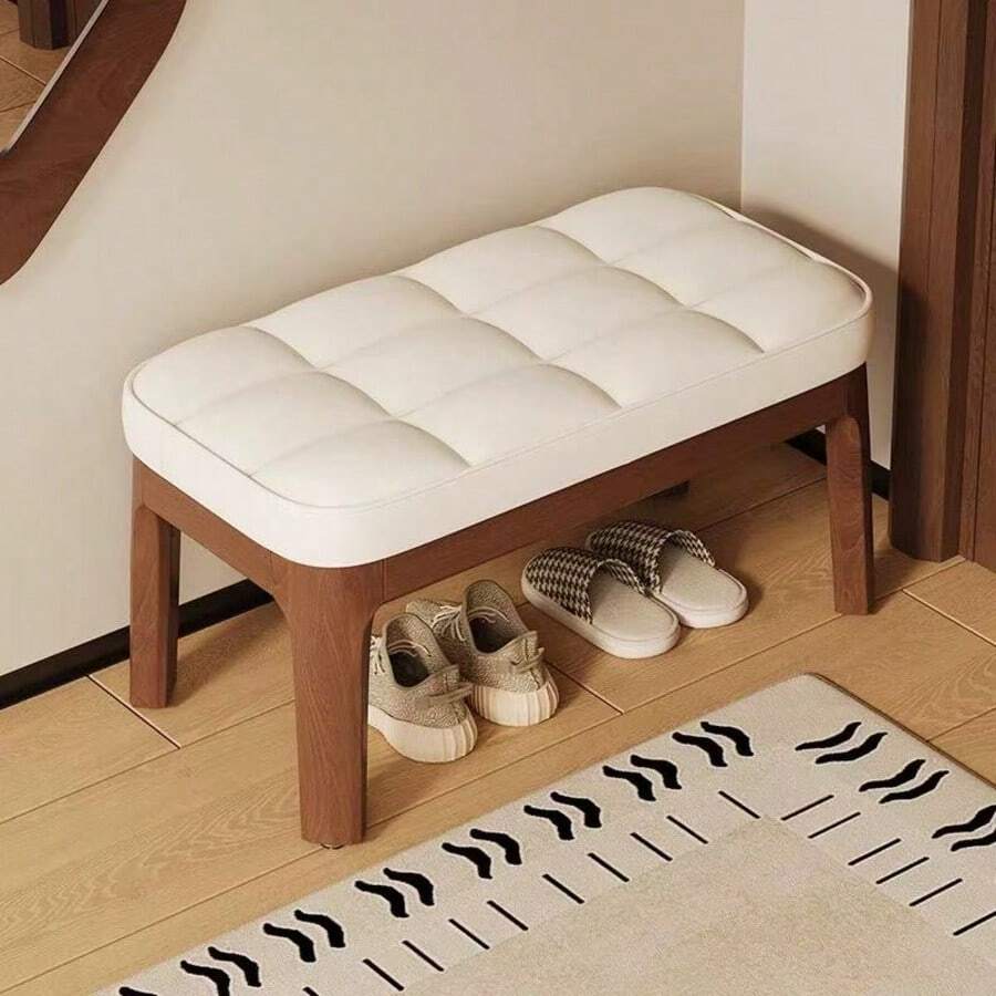 1pc Soft & Comfortable Padded Stool, Thick & Sturdy Small Bench, Entryway Furniture, Small Stool, Spare Stool, Household Low Stool, Upholstered Stool, Coffee Table Ottoman - White - View 1