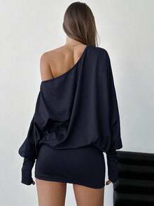 Vestido corto y ajustado de manga larga, asimétrico y sexy para mujer, para festivales de música y estilo streetwear moderno - Gris Oscuro - Ver 8