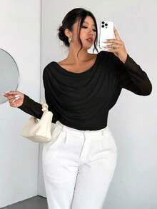 Blusa sexy de manga larga con cuello en V profundo y malla transparente ajustada para mujer de talla grande, adecuada para el Día de San Valentín, conciertos, actuaciones, citas, cenas formales, bailes de graduación, bodas, estilo sexy y elegante, para ir al trabajo, de vuelta a la escuela, vacaciones, playa, romántica, estilo sirena, fiestas de cumpleaños - Negro - Ver 11