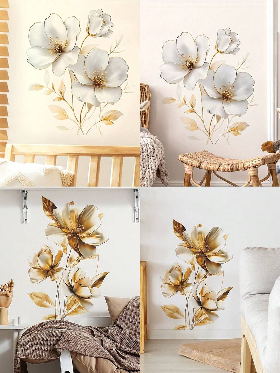 1PC Metallic Large Floral Pattern Wall Sticker, Home Decoration For Living Room, Bedroom, Dining Room, Study, And Entryway Wall Beautification, PVC Material Self-Adhesive Removable Wall Decal - A - View 1