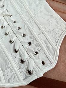 White Lace-Up Strapless Cropped Top, Essential Summer Style - White - View 4