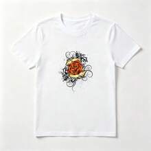 Pink Orange 100% Cotton White T-Shirt With Splashes - White - View 1
