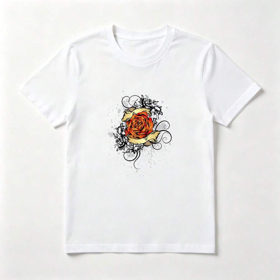 Pink Orange 100% Cotton White T-Shirt With Splashes - White - View 1