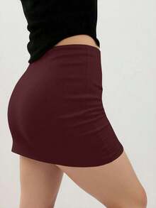 de unicolor de ajuste slim para mujer, falda corta y sexy de ajuste regular de color negro natural para mujer, uso casual diario, primavera/verano - Burdeos - Ver 2
