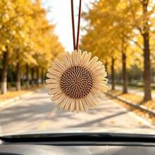 1 pieza Decoración de espejo retrovisor de coche o accesorio para bolso de estilo bohemio de verano, tejido de ratán PP con girasol - Adorno de girasol - Ver 3