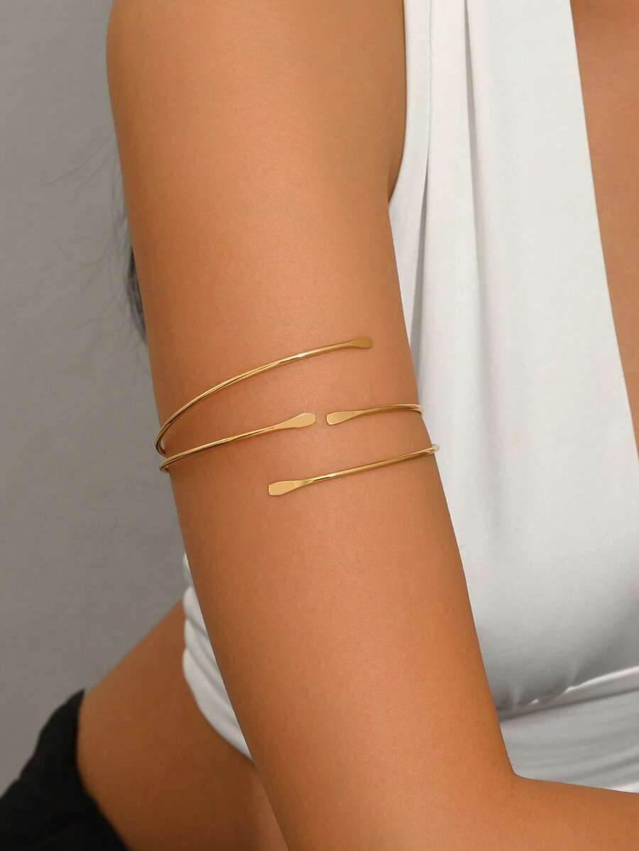 1 buah Gelang Manset Tipis Bergaya, Minimalis Mengkilap, Dapat Disesuaikan, dan Mewah, Cocok untuk Festival Musik, Pesta Dansa, dan Acara Lainnya - Emas - View 1