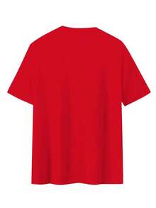 Camiseta de manga corta ManfinityJoysei para hombre, casual, de color sólido con letras en relieve, 100% algodón para verano. - Rojo 3 - Ver 4