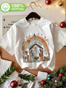 Graphic Print T-Shirt, Short Sleeves And Round Neck, Casual Top For Summer And Spring, Women's Clothing - Putih - View 1