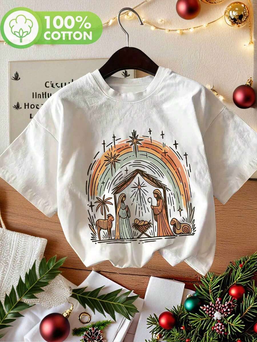Graphic Print T-Shirt, Short Sleeves And Round Neck, Casual Top For Summer And Spring, Women's Clothing - Putih - View 1