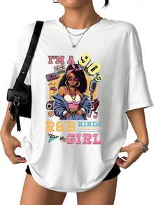 Men's And Women's Casual Cotton T-Shirts, 90s Style, R&B Girl Print, Soft And Comfortable Fabric, Casual And Versatile, Summer Wear, Great As A Gift, Local Store. OCFE - 黑色 - 查看 10