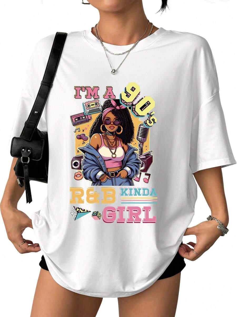 Men's And Women's Casual Cotton T-Shirts, 90s Style, R&B Girl Print, Soft And Comfortable Fabric, Casual And Versatile, Summer Wear, Great As A Gift, Local Store. OCFE - 白色 - 查看 1