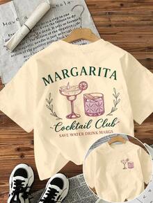 New Spring/Summer 2026 Collection "MARGARITA Cocktail Club" Women's Vintage Bartender T-Shirt, Casual Short Sleeve Crew Neck Top, Ideal For Bartender Parties, Everyday Wear And Weekends - Fun Women's Bartender T-Shirt, Machine Washable, Casual White - 杏色 - 查看 1