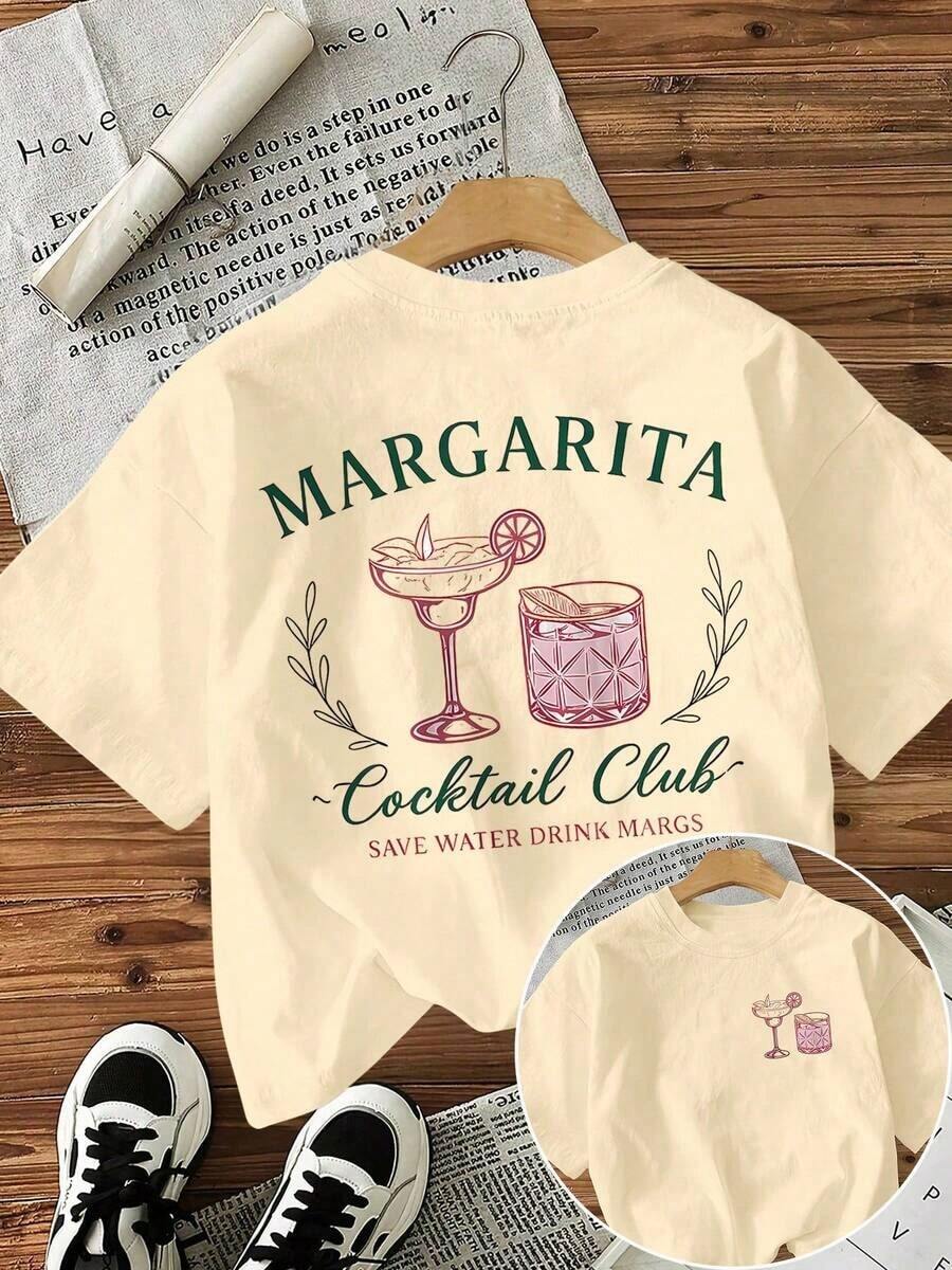 New Spring/Summer 2026 Collection "MARGARITA Cocktail Club" Women's Vintage Bartender T-Shirt, Casual Short Sleeve Crew Neck Top, Ideal For Bartender Parties, Everyday Wear And Weekends - Fun Women's Bartender T-Shirt, Machine Washable, Casual White - 杏色 - 查看 1
