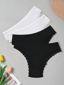 4件組女款蕾絲飾邊薄款白色舒適柔軟羅紋內褲 - 彩色 - 查看 3