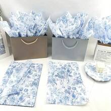 1/20 Sheets Blue Floral Gift Wrapping Paper - 14x20 Inch Chinese Vintage Blue & White Peony Rose Pattern, High-Quality Durable Paper, Suitable For Birthday, Wedding, Party, DIY Crafts, Bouquet Wrapping, Special Occasion Decoration, Elegant Packaging, Premium Craft Material - Multicolor - View 2