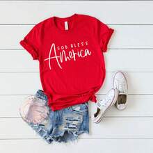 Camiseta del 4 de julio - Camiseta "God Bless America" - Camiseta de América - Camiseta del 4 de julio - Camiseta de América para mujer - Camiseta sin mangas "Merica" - Camiseta patriótica - Blusas para mujer>camisa    blusas para dama - Rojo - Ver 5