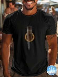 Sommer 's  3D Guitar Print T-Shirt With Guitar Necklace (For Concerts) Soft And Breathable Crew Neck T-Shirt, Machine Washable, Regular Fit Ideal Gift For Rock, Blues And Jazz Fans Casual Wear For All Seasons, Suitable For Rock, Blues And Jazz. Loose And Comfortable 's T-Shirt. - Back - View 6