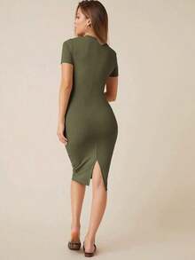 Vestido ajustado bajo con abertura - Verde militar - Ver 5