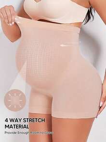 Pantalones cortos de maternidad con cintura alta y panel de soporte abdominal expandible, adecuados para yoga, entrenamiento y uso durante el embarazo en Navidad - Rosa - Ver 4