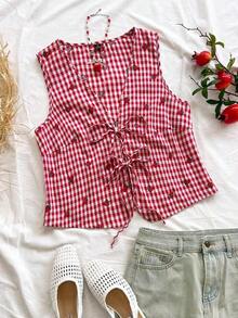 Parte superior de tirantes roja con textura tropical, elegante y bohemia, con lazo adjunto, para invitada a boda en la playa, graduación, día de San Patricio, vacaciones de primavera, festival de música, salida, verano - Multicolor - Ver 9