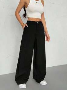 rectos de unicolor casuales para mujeres - Negro - Ver 7