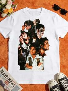 The White T-Shirt Features A Collage Of Iconic Moments From The Legendary Artist's Life, Capturing Diverse Scenes And Expressions In High-Quality Designs. Perfect For Fans Who Want To Celebrate Their Musical Idols While Staying Comfortable And Stylish. This Circus-Themed T-Shirt Is Ideal For Matching Family Outfits, Perfect For Parties And Family Vacations, Everyday Wear, Summer Wear, Outdoor Playwear, Warm-Weather Clothing, And Makes A Great Gift. - 白色 - 查看 1