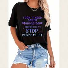 1 Piece Funny And Bold Plus Size Women's T-Shirt With Print "I Don't Need Anger Control, I Need People To Stop Bothering Me" - Soft, 180g, 100% Cotton - 黑色 - 查看 7