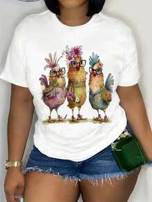 1 Piece Of Women's T-Shirt With Adorable Chicken Print - Short Sleeve, Round Neck, Lightweight And Breathable - Perfect Casual Top For Summer And Spring Fashion - 1-1180g 100% Cotton - 白色 - 查看 10