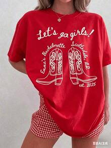 Camiseta Casual de Verano para Mujer 100% Algodón 1 piezaPersonalizadoVamosVayaChicasSolteraCamisas,VaqueraPaísBachCamisetas,NashvilleAustinÚltimoRodeoSolteraFiestaCamisetasPersonalizadoRegaloParaSan ValentínDía/Compromiso/Boda/Festividad/DiarioVida, PascuaConjuntos de ropaParaMujeres, MamáVidaGráficoTee, de la madreDíaRegaloConjuntos, UnisexEE. UU. FútbolDe gran tamañoCamisetaMundoCopaJuegoDíaConjunto, MujerDe gran tamañoDiversiónGráficoCamiseta. Camiseta de algodón transpirable, combina con todo - Rojo - Ver 10