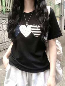 Women's Short-Sleeved T-Shirt, Round Neck, Loose Fit For Summer - Black - View 2