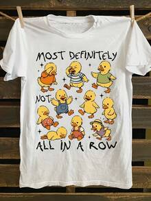 Super Cute Duck Print T-Shirt | "Definitely Not A Fight" Design, Casual Short-Sleeve Crew Neck T-Shirt For Spring/Summer, White Base With Colorful Duck Illustrations, Fun Print T-Shirt, Comfortable Fit. A Very Distinctive Printed T-Shirt / Unisex Style / Suitable For Both Men And Women / Wrinkle-Resistant / Breathable - 白色 - 查看 8