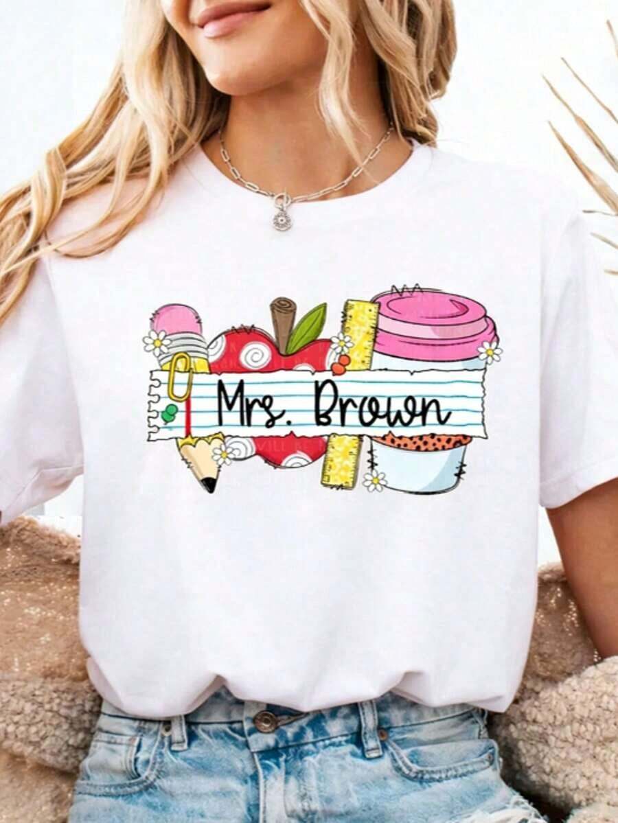Moderno1pc Camiseta Personalizada para Maestros Regreso a Clases, Camiseta para el Primer Día de Clases, Camiseta Personalizada para Maestros, Regalo para Maestros Nuevos, Regalos de Agradecimiento, Ropa Casual - Blanco - Ver 1