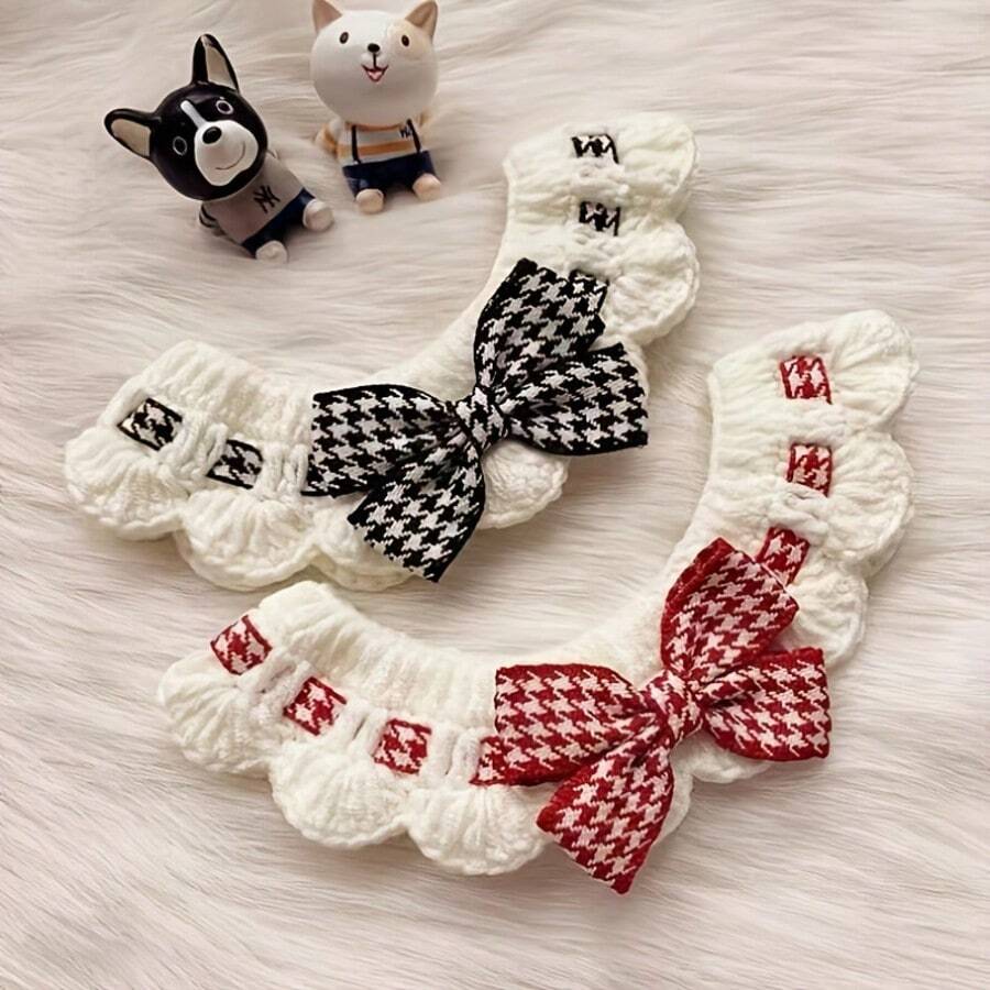 Easter Houndstooth Pet Scarf, Suitable For Cats, Small To Medium Dogs And Rabbits. Available In Multiple Colors And Sizes. Plaid Bow Pet Scarf, All-Season Photo Prop. Soft, Breathable And Washable - Multicolor - View 1