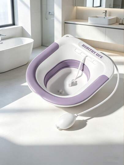 1pc Foldable Toilet Bidet Seat, Deepened & Widened Seat Ring, Hot Water Rinse & Clean, Reusable Bathroom Cleaning Basin, Suitable For Elderly/Women/Children, Portable Travel Bathroom Accessory