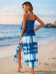 Vestido midi sin mangas con efecto tie-dye, con cintura ajustable y abertura, para el verano - Multicolor 5 - Ver 2